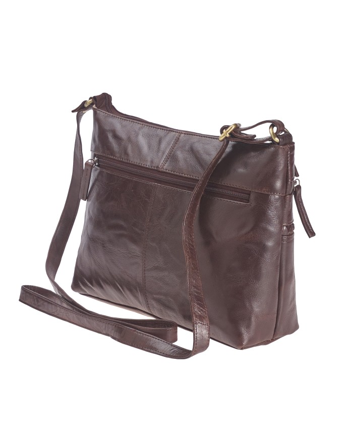 London Leathergoods Buffed Crumple Leather Top Zip X-Body Bag with 3 ...