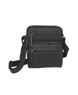 London Leathergoods Medium Unisex Cross Body Bag with 6 Zips in Hunter Leather