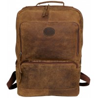 London Leathergoods Large Zip Round Backpack with Back Zip, 2 Front Zips & Inner Laptop Sleeve in Hunter Leather