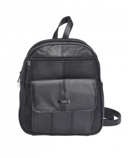 Lorenz Sheep Nappa Double Zip Round Backpack with Front Flap Pocket