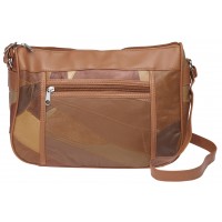 Patchwork Leather Top Zip Bag with Front Zip Pocket