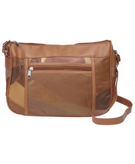 Patchwork Leather Top Zip Bag with Front Zip Pocket