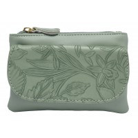 Lorenz Floral Embossed Soft PU Top Zip Coin Purse with Front Flap Pocket