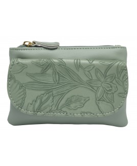 Lorenz Floral Embossed Soft PU Top Zip Coin Purse with Front Flap Pocket