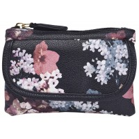 Lorenz Floral Print Soft PU Top Zip Coin Purse with Front Flap Pocket