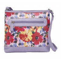 Lorenz Floral Print PU Top Zip X-Body Bag with Front Zip Pocket