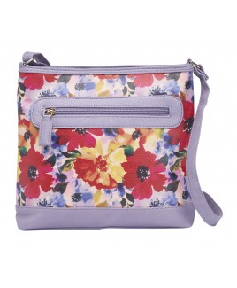 Lorenz Floral Print PU Top Zip X-Body Bag with Front Zip Pocket