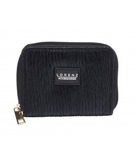 Lorenz Ruffled Textile Small Zip Round Purse in a Metallic Finish